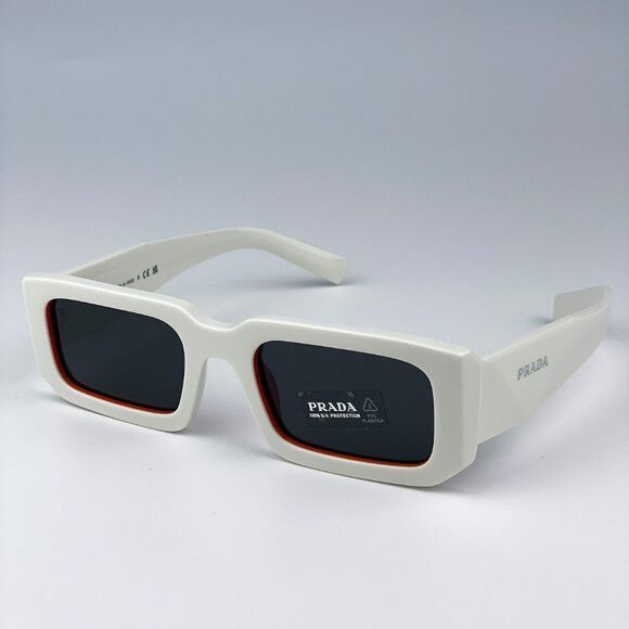 NEW Prada PR06YS 17M5S0 Talc Orange Dark Grey Rectangle Unisex Sunglasses - Picture 2 of 12